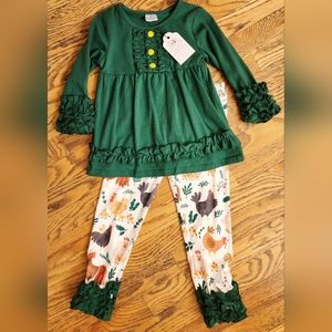 Girls 2 piece Mama Chicken Ruffle Outfit